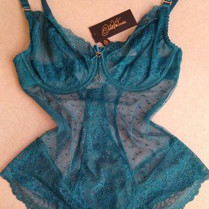 DEADSTOCK Dita Von Teese Lingerie Fiamma Bodysuit Corsair Blue 34DD